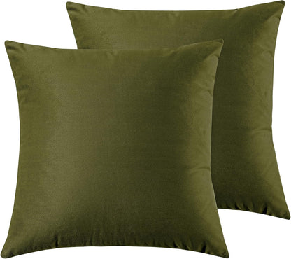 Twin-Pack Velvet Cushion Covers - Soft Microfibre Cushion Covers with Hidden Zipper (Olive Green, 45cm*45cm)