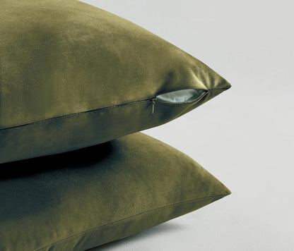 Twin-Pack Velvet Cushion Covers - Soft Microfibre Cushion Covers with Hidden Zipper (Olive Green, 45cm*45cm)