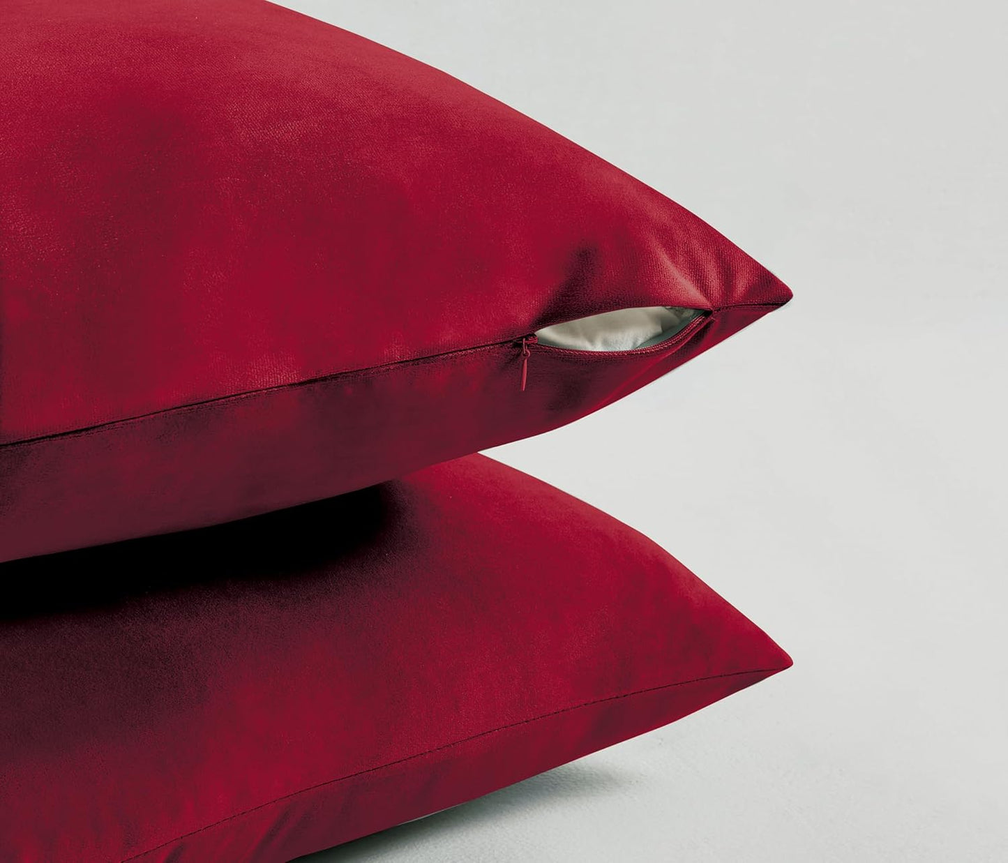 Twin-Pack Velvet Cushion Covers - Soft Microfibre Cushion Covers with Hidden Zipper (Red, 30cm*50cm)