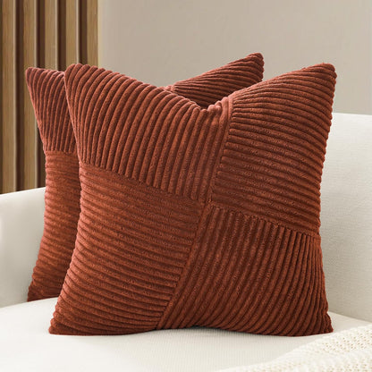 Corduroy Cushion Covers - Soft Velvet Fabric with Windmill-Inspired Pattern and Hidden Zipper Design - Brick, 45cm x 45cm (Twin Pack)
