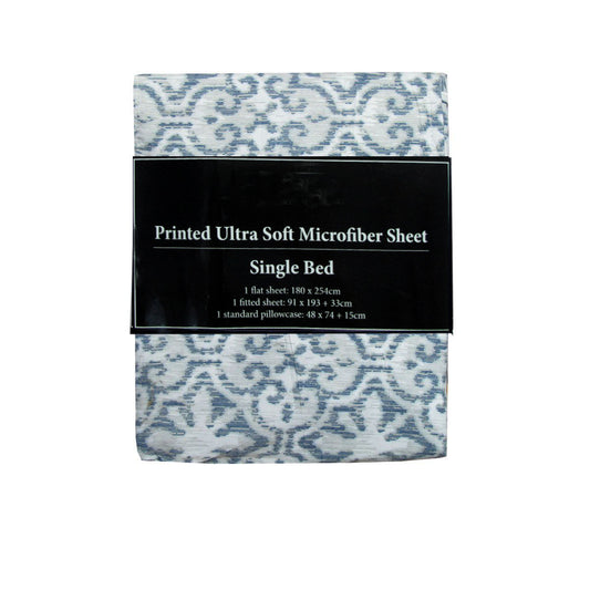 Printed Microfiber Sheet Set Single Silver Imperial