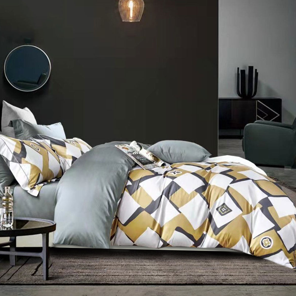 400TC Cotton Sateen Quilt Cover Set Modern Art King