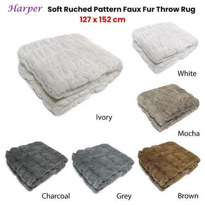 Harper Soft Ruched Pattern Faux Fur Throw Rug 127 x 152 cm Mocha