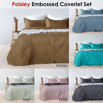 Bambury Paisley Embossed Peacock Coverlet Set Queen/King