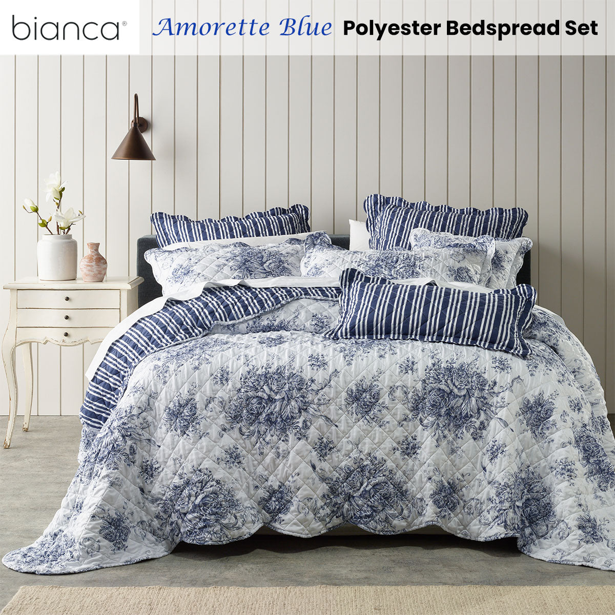 Bianca Amorette Blue Polyester Bedspread Set King