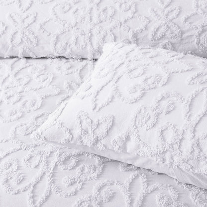 Bianca Ella White Cotton Chenille Floral Bedspread Set Queen