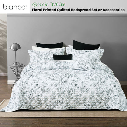 Bianca Gracie White Floral Printed Quilted Bedspread Set King