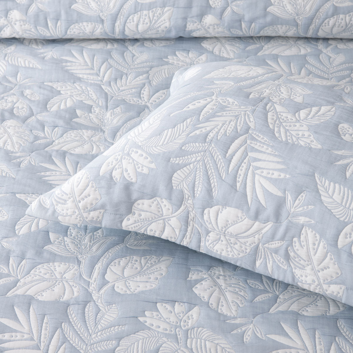 Bianca Laurieton Blue Jacquard Botanical Bedspread Set Double