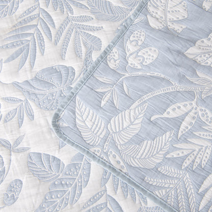 Bianca Laurieton Blue Jacquard Botanical Bedspread Set Double