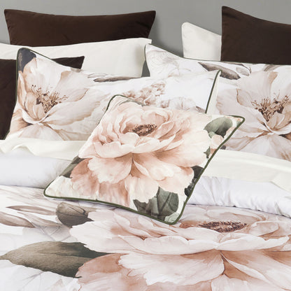 Bianca Somerset White Cotton Sateen Floral Quilt Cover Set Queen