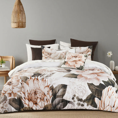 Bianca Somerset White Cotton Sateen Floral Quilt Cover Set Super King
