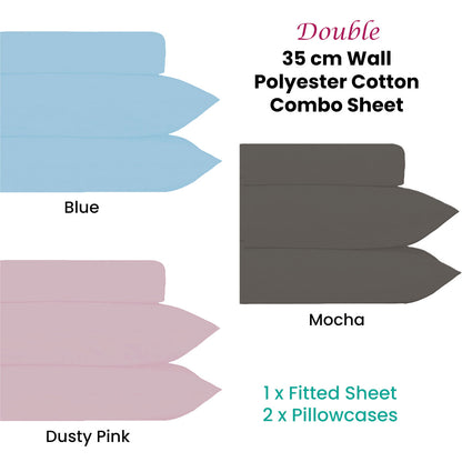 Plain Dyed Polyester Cotton Combo Set Blue Double