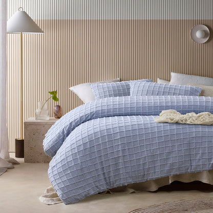 Vintage Design Homewares Parquet Snooze Blue Polyester Cotton Quilt Cover Set Queen
