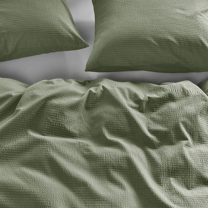 Bedding House Summer Green Seersucker Cotton Quilt Cover Set Queen