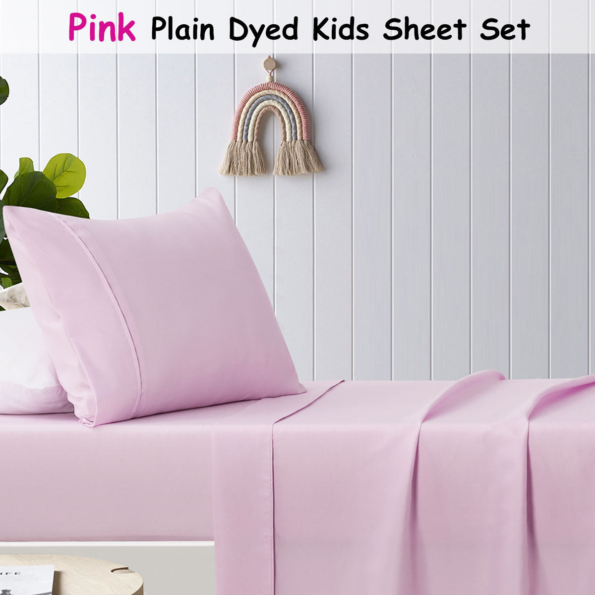 Happy Kids Pink Plain Dyed Microfibre Sheet Set King Single