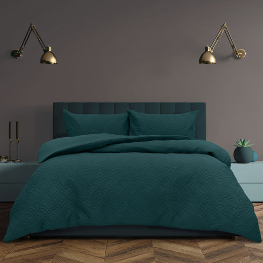 Ardor Asher Deep Teal Embossed Vintage Washed Quilt Cover Set Queen