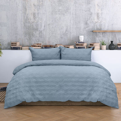 Ardor Carter Mineral Blue Embossed Vintage Washed Geometric Quilt Cover Set King