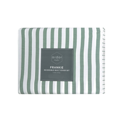 Ardor Frankie Sage Stripe Yarn Dyed Reversible Quilt Cover Set King
