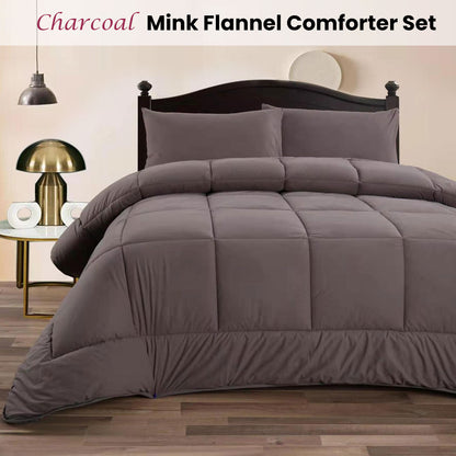 Ramesses Charcoal 3- Piece Mink Flannel Comforter Set King