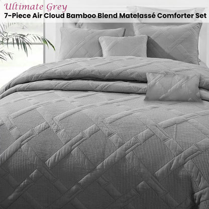 Ramesses Ultimate Grey 7- Piece Air Cloud Bamboo Blend Matelasse Comfort Set Queen