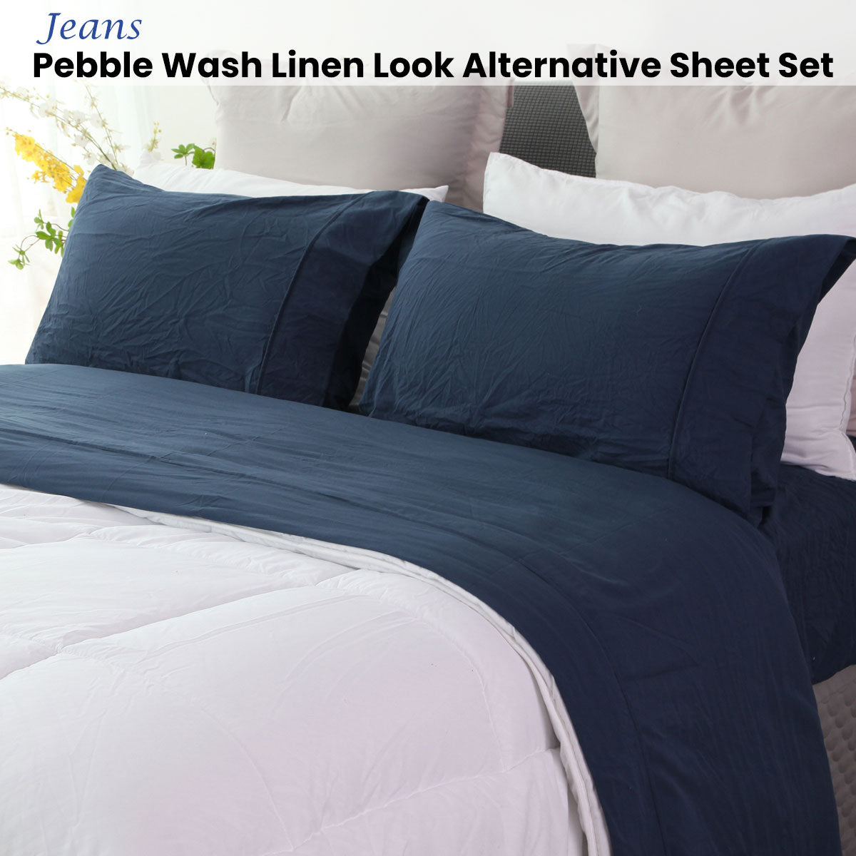 Ramesses Jeans Pebble Wash Linen Look Alternative Sheet Set Double