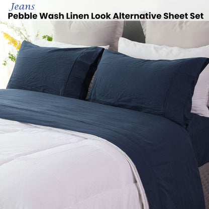 Ramesses Jeans Pebble Wash Linen Look Alternative Sheet Set Single