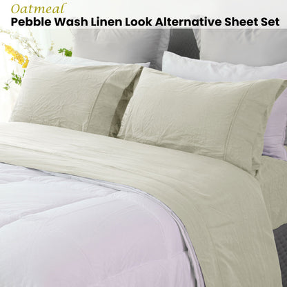 Ramesses Oatmeal Pebble Wash Linen Look Alternative Sheet Set King