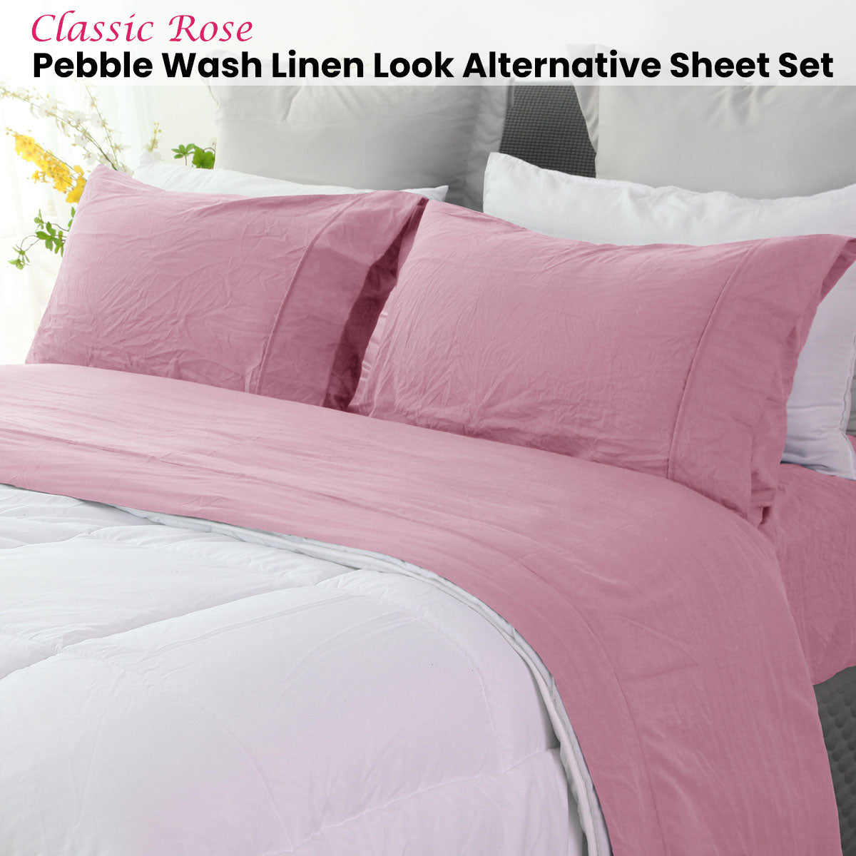 Ramesses Classic Rose Pebble Wash Linen Look Alternative Sheet Set Double