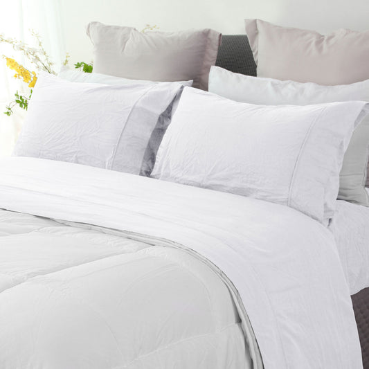 Ramesses White Pebble Wash Linen Look Alternative Sheet Set Double