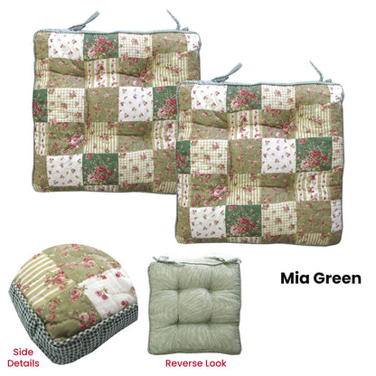 Lylac Homewares Petal Delights Set of 2 Cotton Chair Pads Mia Green