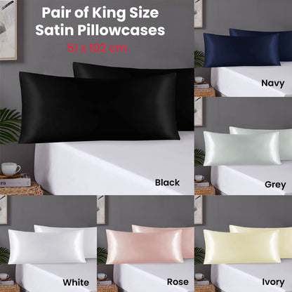Pair of King Satin Silk Pillowcases with Envelope Closure 51 x 102 cm Black