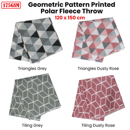 Triangles 175GSM Geometric Pattern Printed Polar Fleece Throw Rug 120 x 150cm Grey