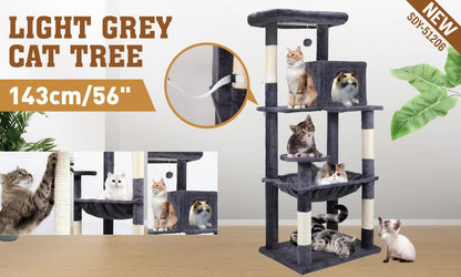 VaKa 143cm Cat Tree Scratching Post Scratcher Tower Condo House Furniture Wood