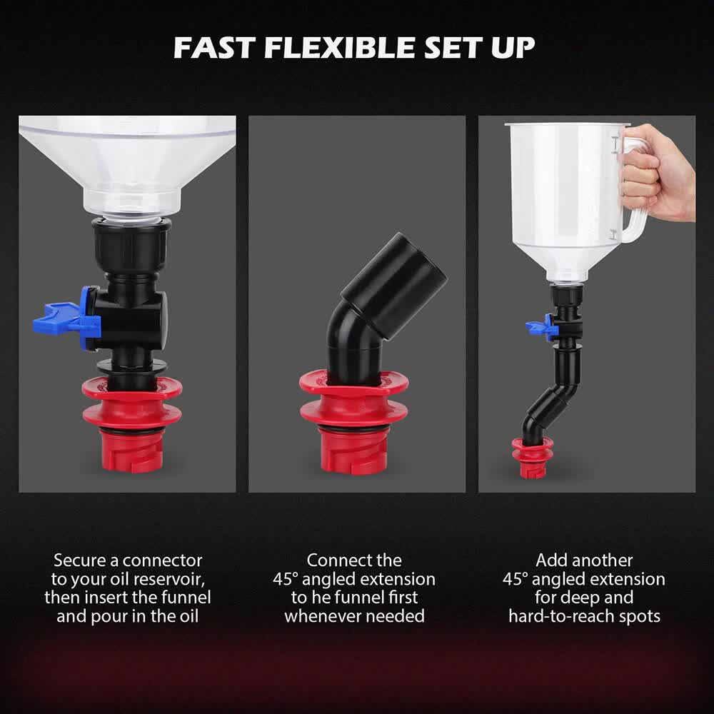 17-Piece Engine Oil Funnel Set 12 Adapters Elbow Fitting Magnetic Storage Tray