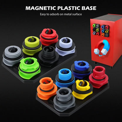 17-Piece Engine Oil Funnel Set 12 Adapters Elbow Fitting Magnetic Storage Tray