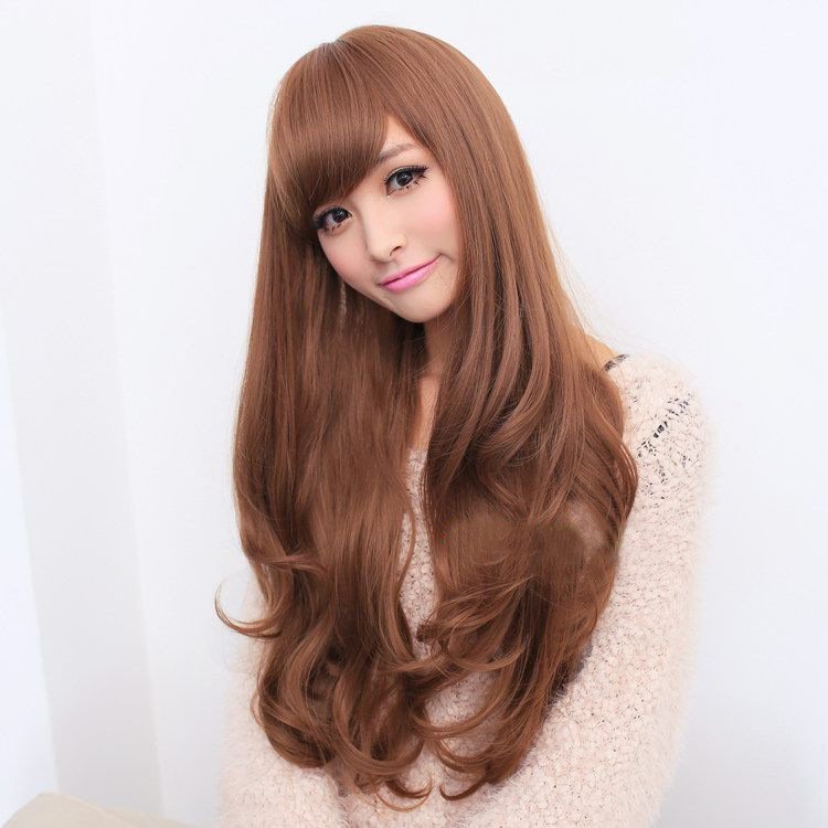 Long Wavy Curly Full Hair Wigs w Side Bangs Cosplay Costume Fancy Anime Womens, Dark Brown