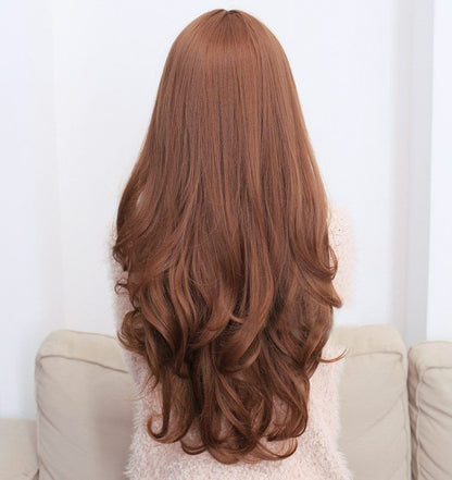 Long Wavy Curly Full Hair Wigs w Side Bangs Cosplay Costume Fancy Anime Womens, Dark Brown