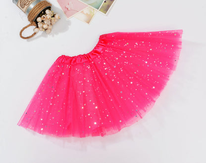 Sequin Tulle Tutu Skirt Ballet Kids Princess Dressup Party Baby Girls Dance Wear, Rose, Kids