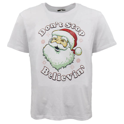 New Funny Adult Xmas Christmas T Shirt Tee Mens Womens 100% Cotton Jolly Ugly, Don't Stop Believin' (White), XL