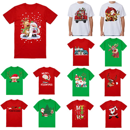 100% Cotton Christmas T-shirt Adult Unisex Tee Tops Funny Santa Party Custume, Car with Snowman (White), L
