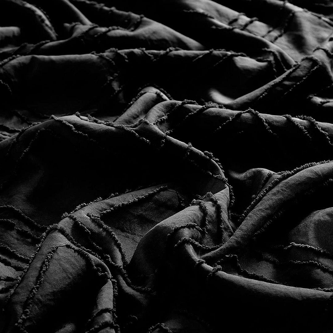 Tufted Textured Jacquard Queen Size Black Duvet Quilt Cover Set