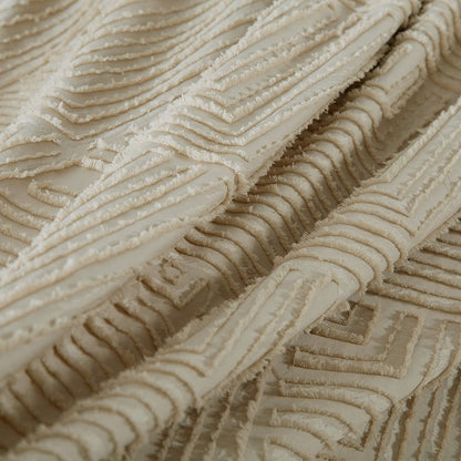 Tufted Textured Jacquard Quilt Cover Set- Beige - Queen Size