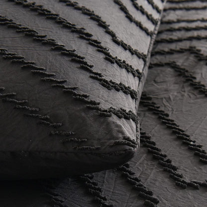 Tufted Boho Wave Jacquard King Size Black Duvet Quilt Cover Set