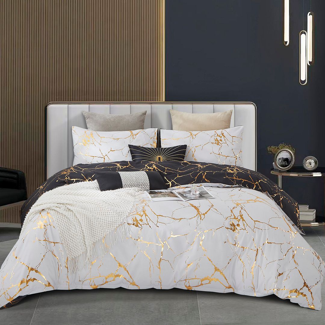 Reversible Design Queen Size Black Duvet Quilt Cover Set