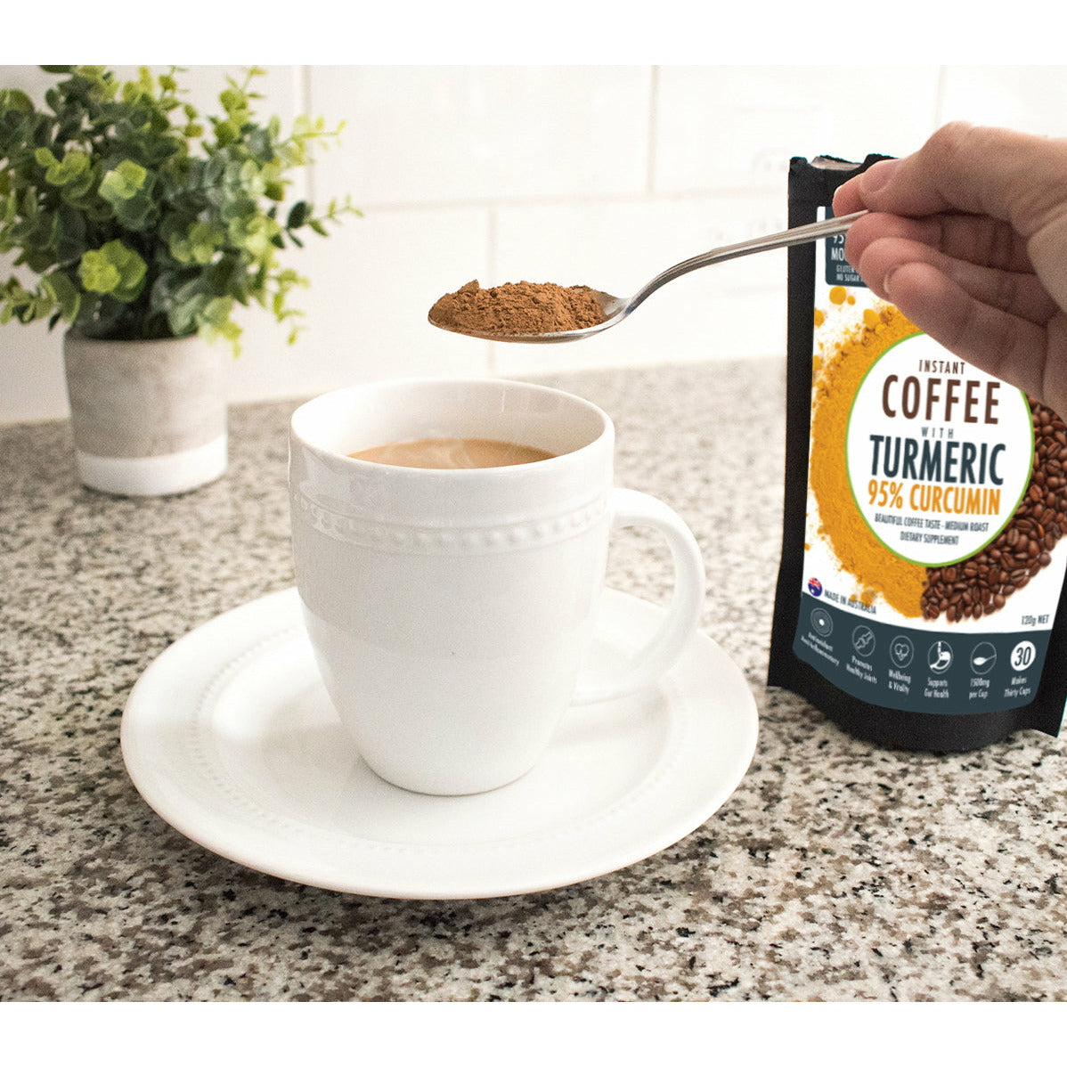 Instant Coffee with 95% Pure Organic Curcumin - Turmeric Extract Powder (1,000mg) - 120g