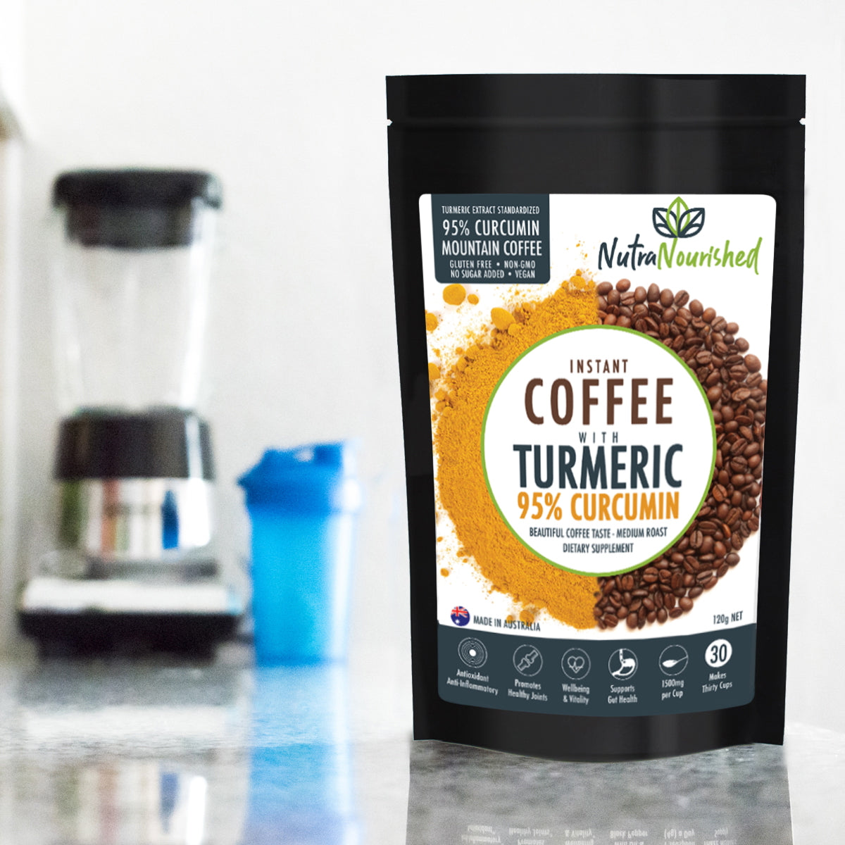 Instant Coffee with 95% Pure Organic Curcumin - Turmeric Extract Powder (1,000mg) - 120g