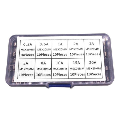 100Pcs Fast-Blow Glass Tube Fuses 5 x 20mm Quick Blow Assortment Kit