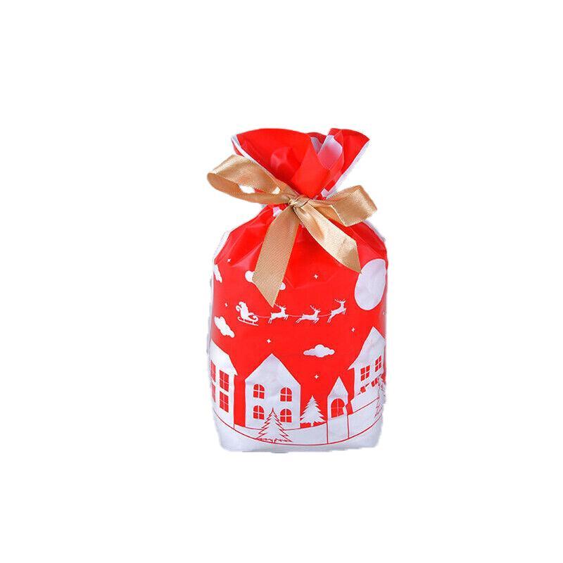 10pcs Christmas Candy Bags Gift Treat Drawstring Pouches Biscuit Cookie Packaging - 10Pcs Bag-Bike Bear