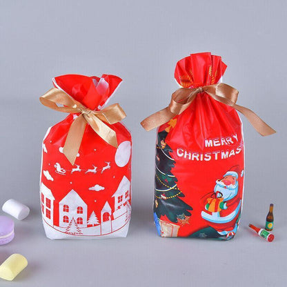 10pcs Christmas Candy Bags Gift Treat Drawstring Pouches Biscuit Cookie Packaging - 10Pcs Bag-Merry Christmas