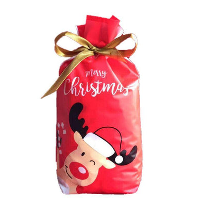 10pcs Christmas Candy Bags Gift Treat Drawstring Pouches Biscuit Cookie Packaging - 10Pcs Bag-Merry Christmas